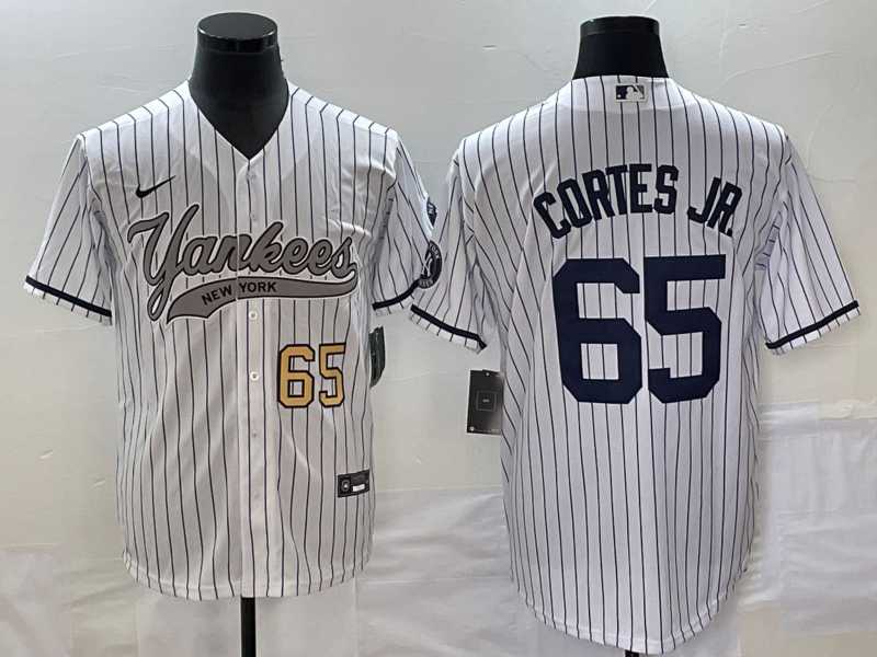 Mens New York Yankees #65 Nestor Cortes Jr Number White With Patch Cool Base Stitched Baseball Jersey